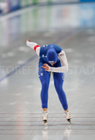 Brittany Bowe, USA, over målstreken på 1000 m.